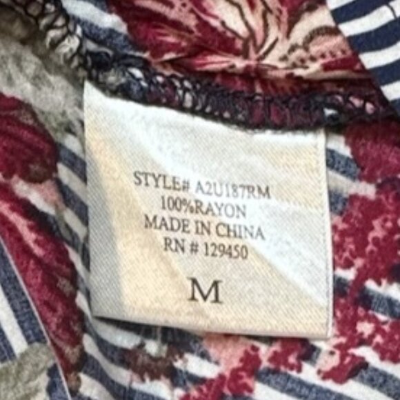 Fred & David Colorful Medium Floral Stripped 3/4 Sleeve Flowy Relaxed Festive - Picture 5 of 10